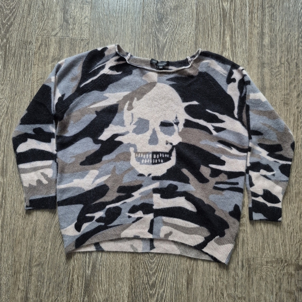 Skull Cashmere Sweater Skull Camo Print Black Gray Taupe Tan Medium M
